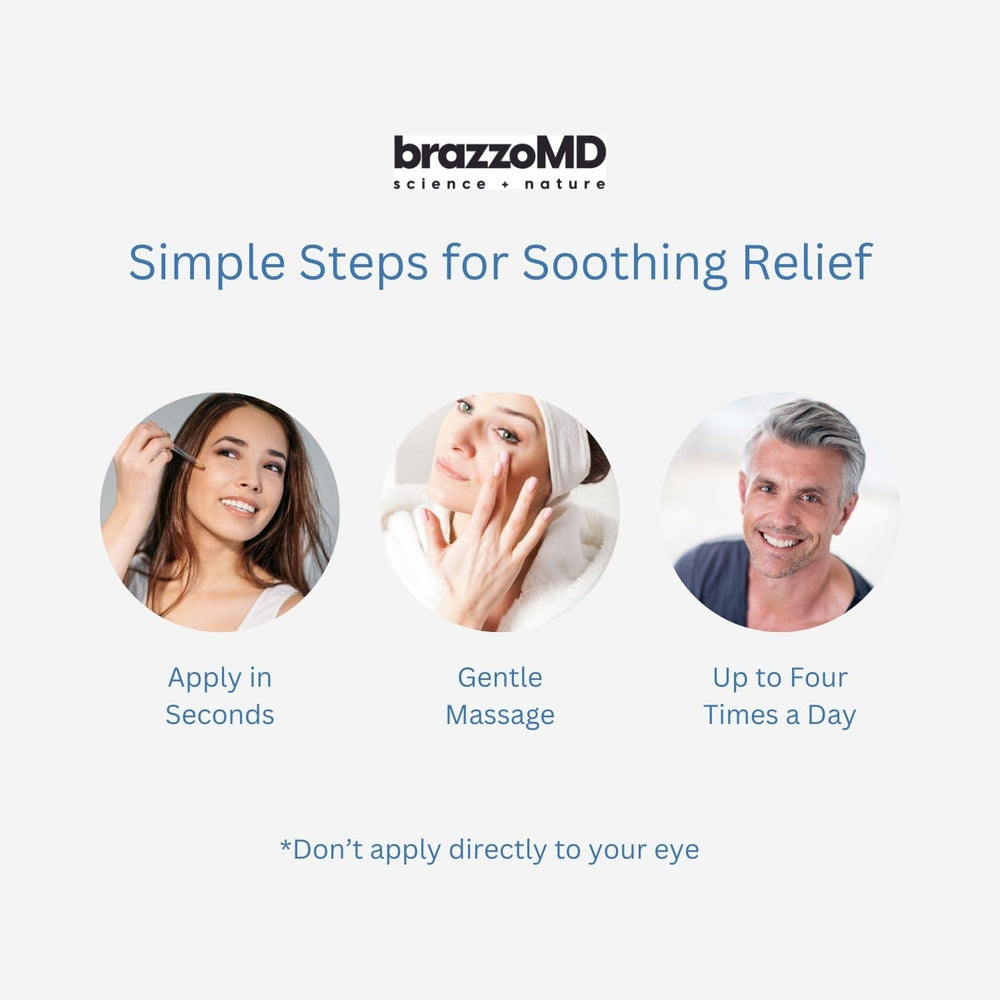 brazmedics brazzoMD Stye Relief packaging shows a compact, travel-friendly 1 oz size.