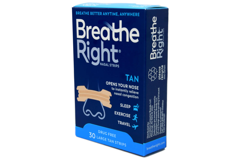 Breathe Right Original nasal strip for adults easing nasal congestion during activity.