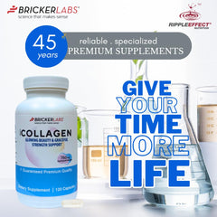 Label seals and assurance marks on Bricker Labs Collagen packaging.