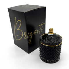 BRIGANTI Lavish Lavender candle jar close-up showcasing elegant gold-rimmed glass for home ambience