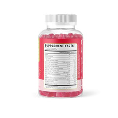 Bright Gummies strawberry flavor gummies highlighting vitamins for skin glow.