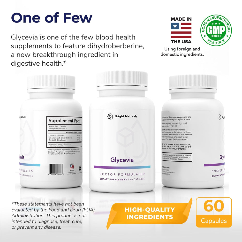 Bright Naturals Glycevia label details showing ingredients and quality.