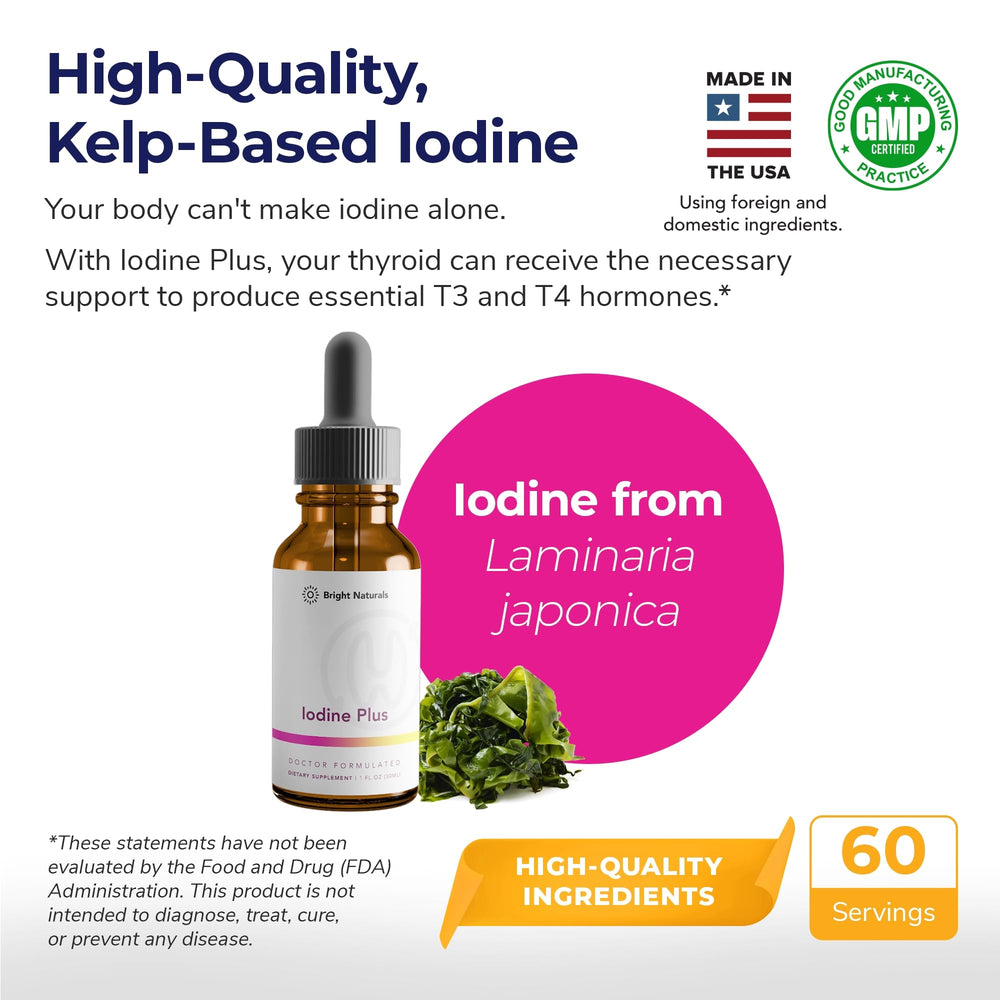 Close-up of Bright Naturals Iodine Plus label details