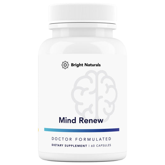 Bright Naturals Mind Renew bottle pouring capsules for daily focus.