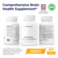 Bright Naturals Mind Renew label closeup highlighting brain-support ingredients.