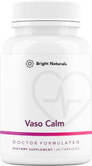 Bright Naturals Vaso Calm bottle and capsules for blood flow support.