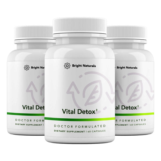 Bright Naturals Vital Detox bottle label close-up for daily liver support