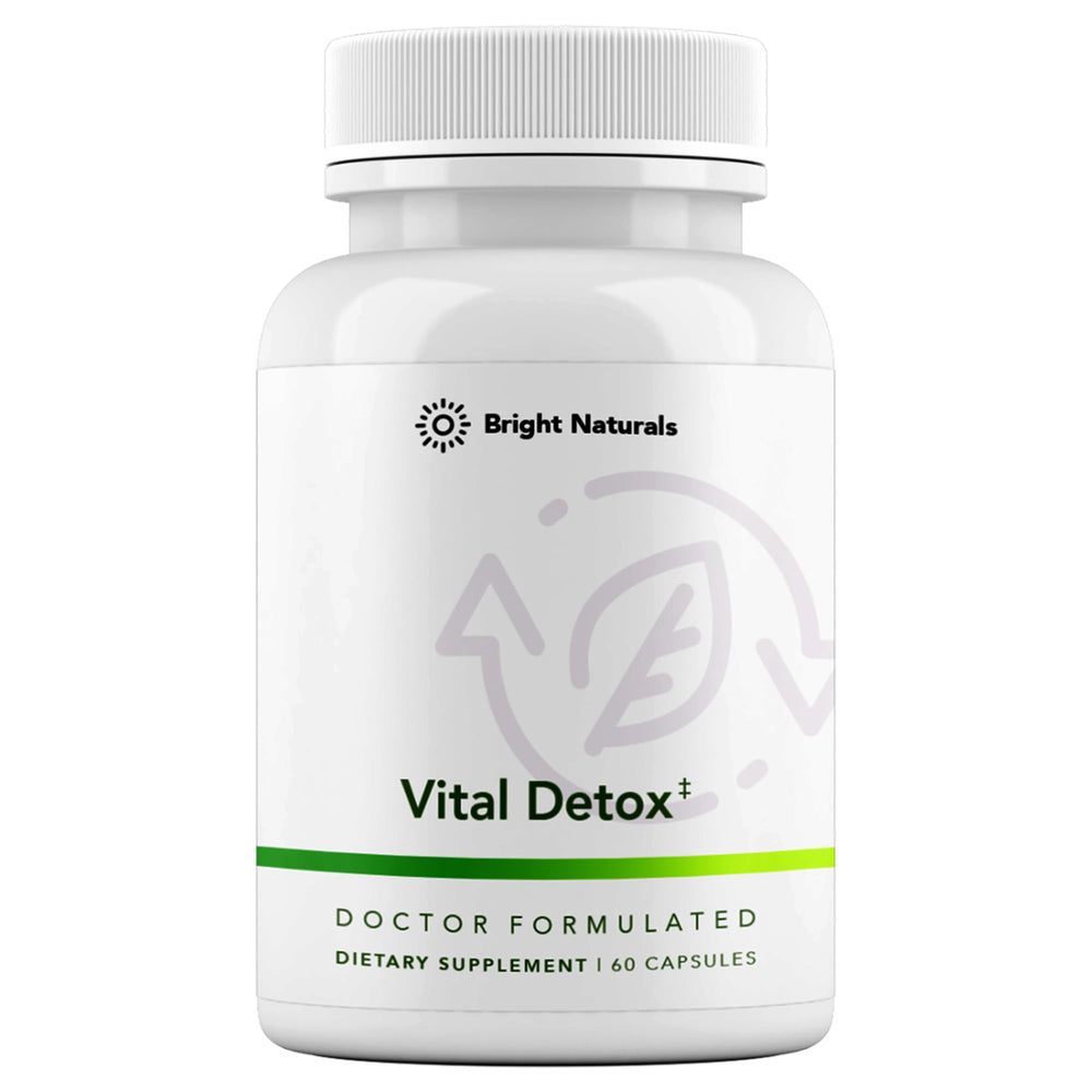 Bright Naturals Vital Detox bottle displaying the enzyme-focused liver health formula