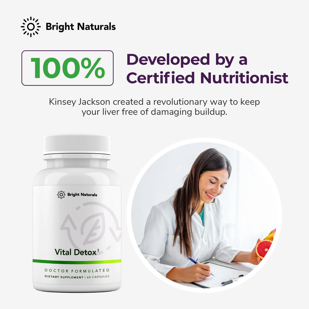 Bright Naturals Vital Detox dosage guidance on label close-up for a consistent daily routine