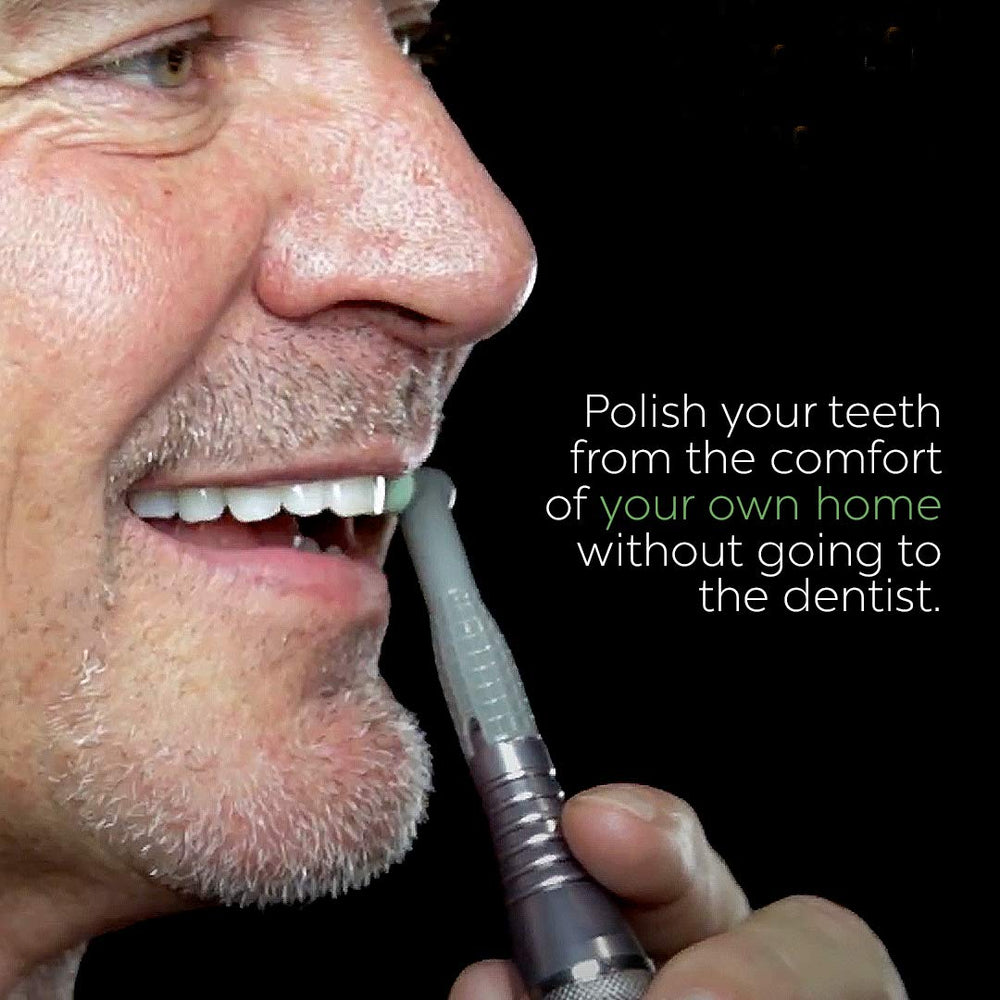 Included dental tool set enables a complete at-home mouth cleaning routine.