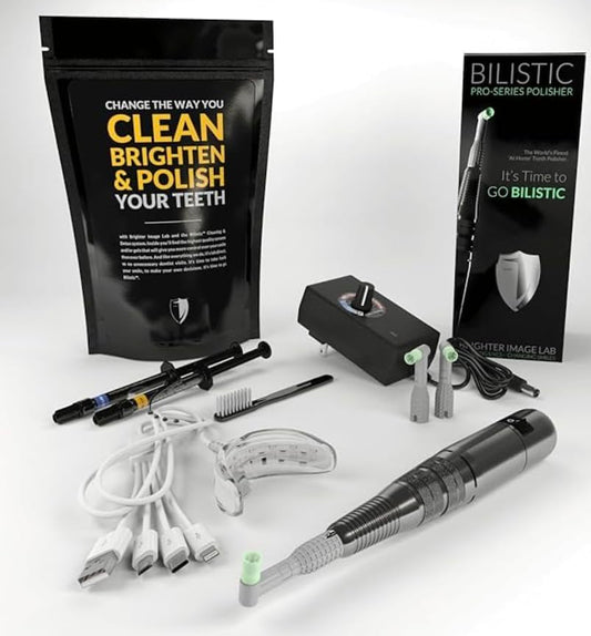 Brighter Image Lab Bilistic Pro-Series polisher in hand for a smoother enamel finish.
