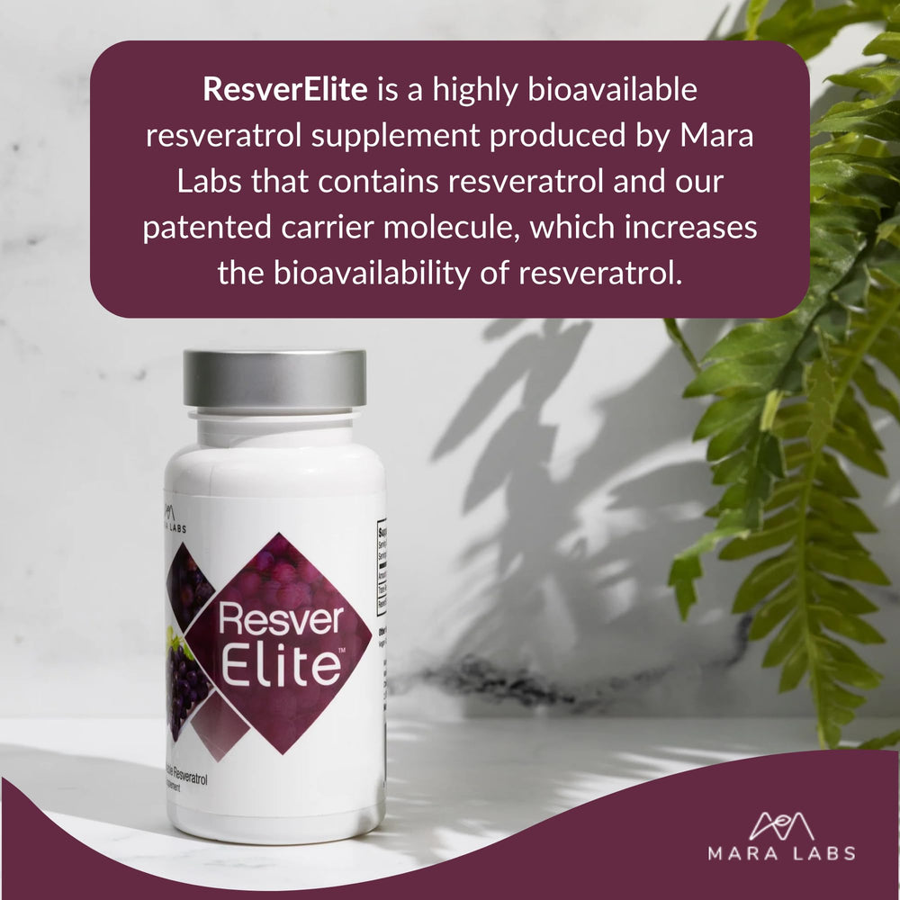 BrocElite ResverElite bottle with glass emphasizes premium daily supplement usage.