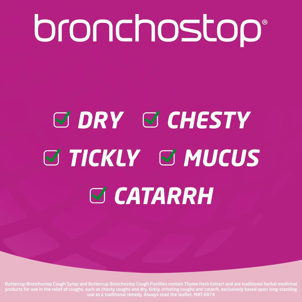 Bronchostop Buttercup Syrup with measuring spoon for accurate dosing