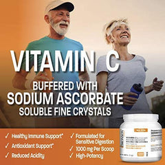 Close-up of Bronson Buffered Vitamin C Powder jar highlighting quality.