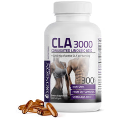 Bronson CLA 3000 bottle front view highlighting non-stimulating formula for daily support.