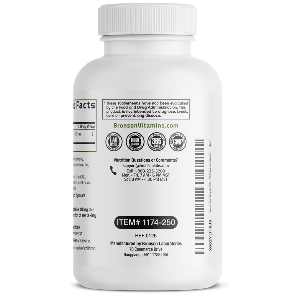 Bronson Saw Palmetto capsules ready for daily use.