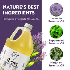 Brookethorne Naturals Relax Oil close-up shows smooth glide for long Swedish strokes.
