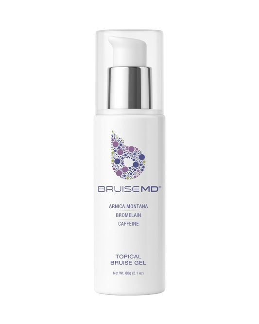 BruiseMD topical gel jar showing a 60g container for bruising relief and recovery