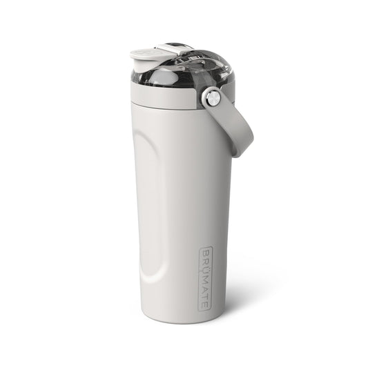 BrüMate MultiShaker with MagFlip lid open for quick, mess-free shaking on the go.