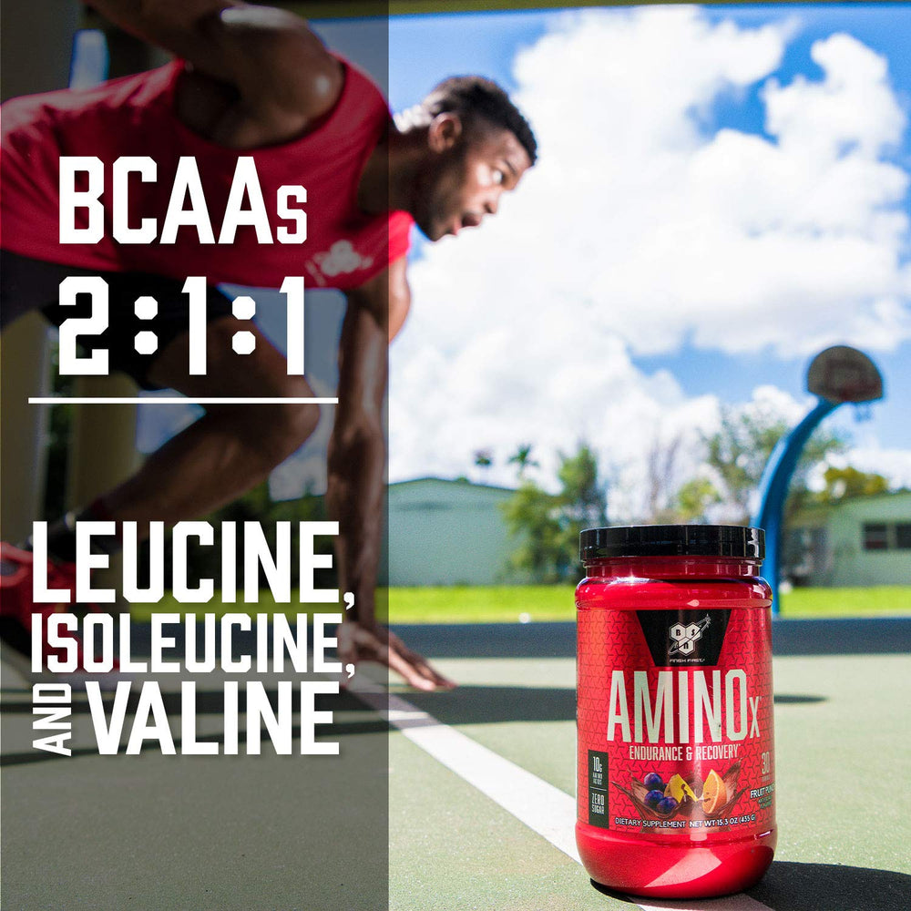 BSN AMINO X fruit punch packaging displaying 70 servings