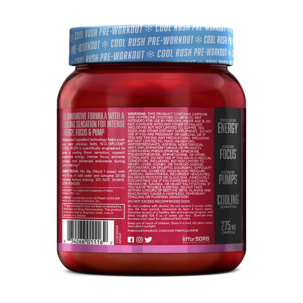 BSN N.O.-XPLODE Cool Rush shaker ready for pre-workout use.