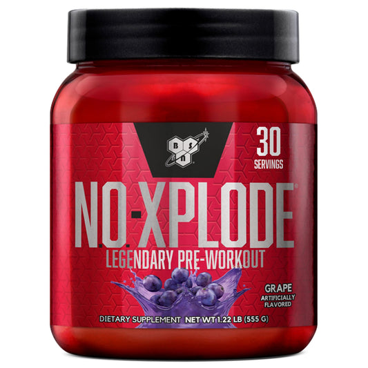 BSN N.O.-XPLODE grape bottle ready for an energizing pre-workout session