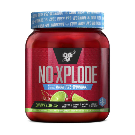 BSN N.O.-XPLODE Cherry Lime Ice tub ready for a workout session