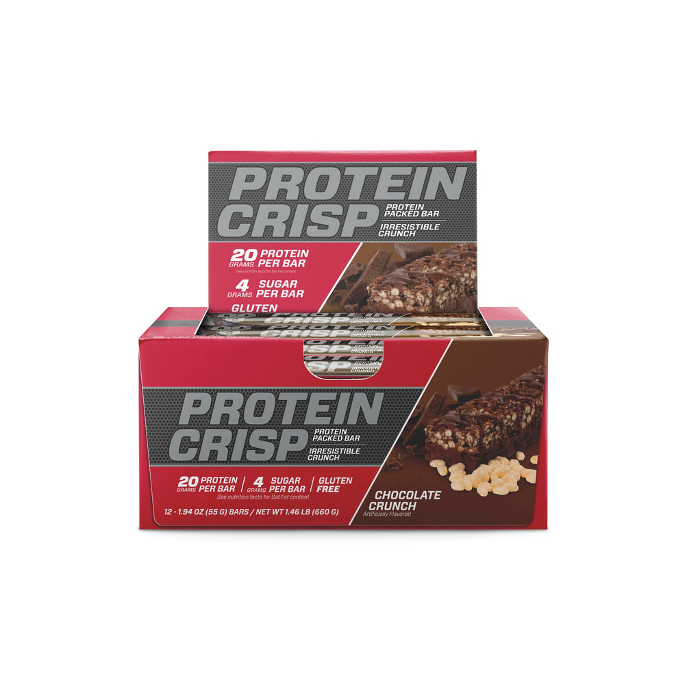 BSN Protein Crisp Bar ingredients label showing gluten-free and protein blend