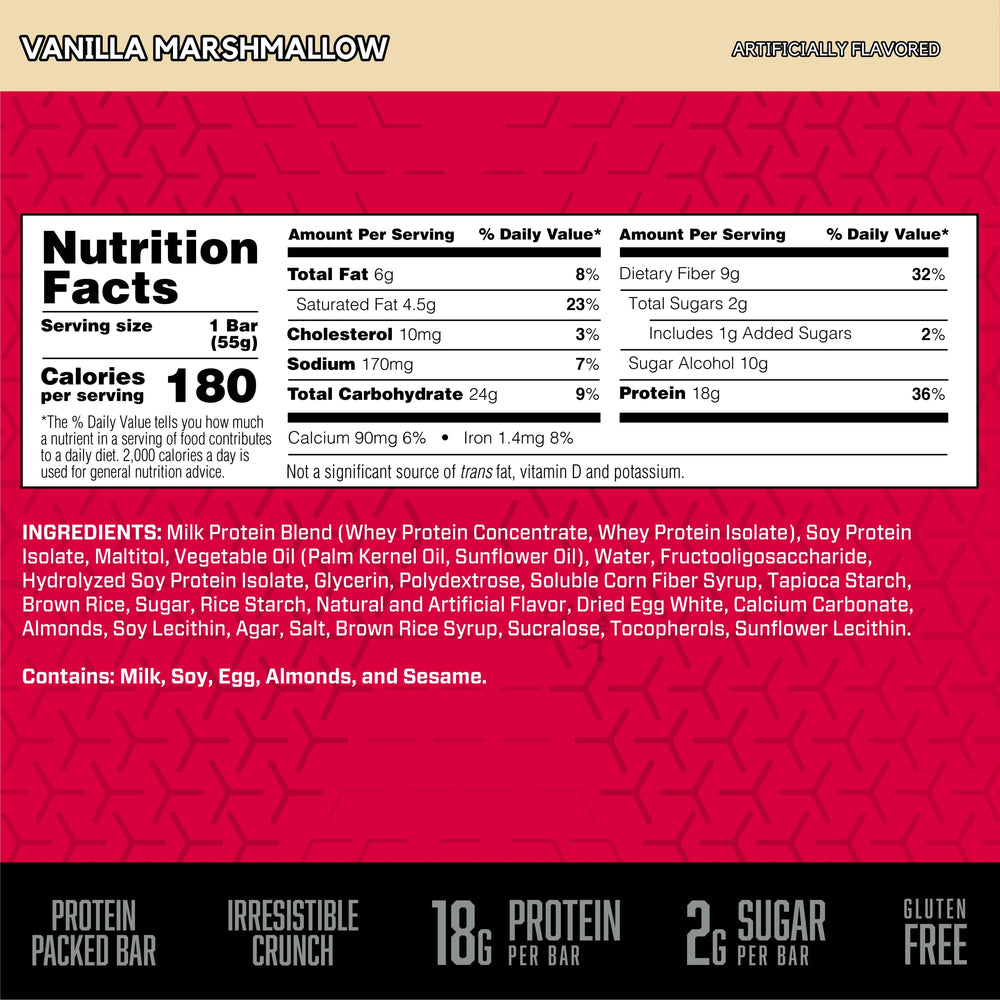 BSN Protein Crisp Bar nutrition panel highlights protein and sugar