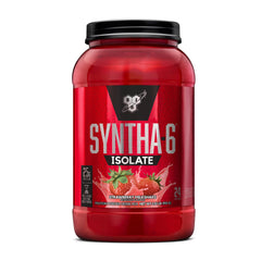 BSN SYNTHA-6 ISOLATE strawberry milkshake container for post-workout recovery.