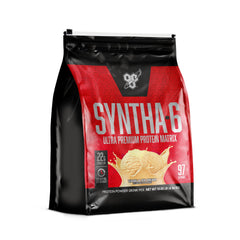 BSN SYNTHA-6 vanilla ice cream jar with 22 g protein per serving for convenient fueling.