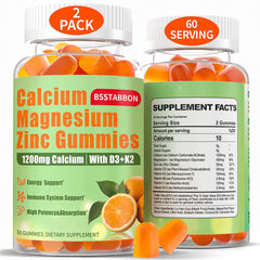 BSSTABBON calcium magnesium zinc gummies bottle with natural orange flavor for daily wellness