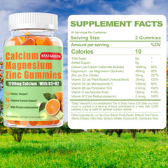 BSSTABBON calcium magnesium zinc gummies serving with two gummies per day