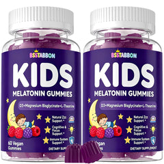 BSSTABBON kids melatonin gummies bottle close-up showing 1 mg per gummy for bedtime support