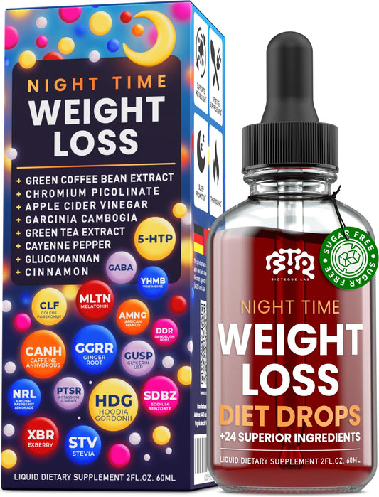 BTQ Bioteque Lab Night Time Drops bottle close-up for night-time appetite support.