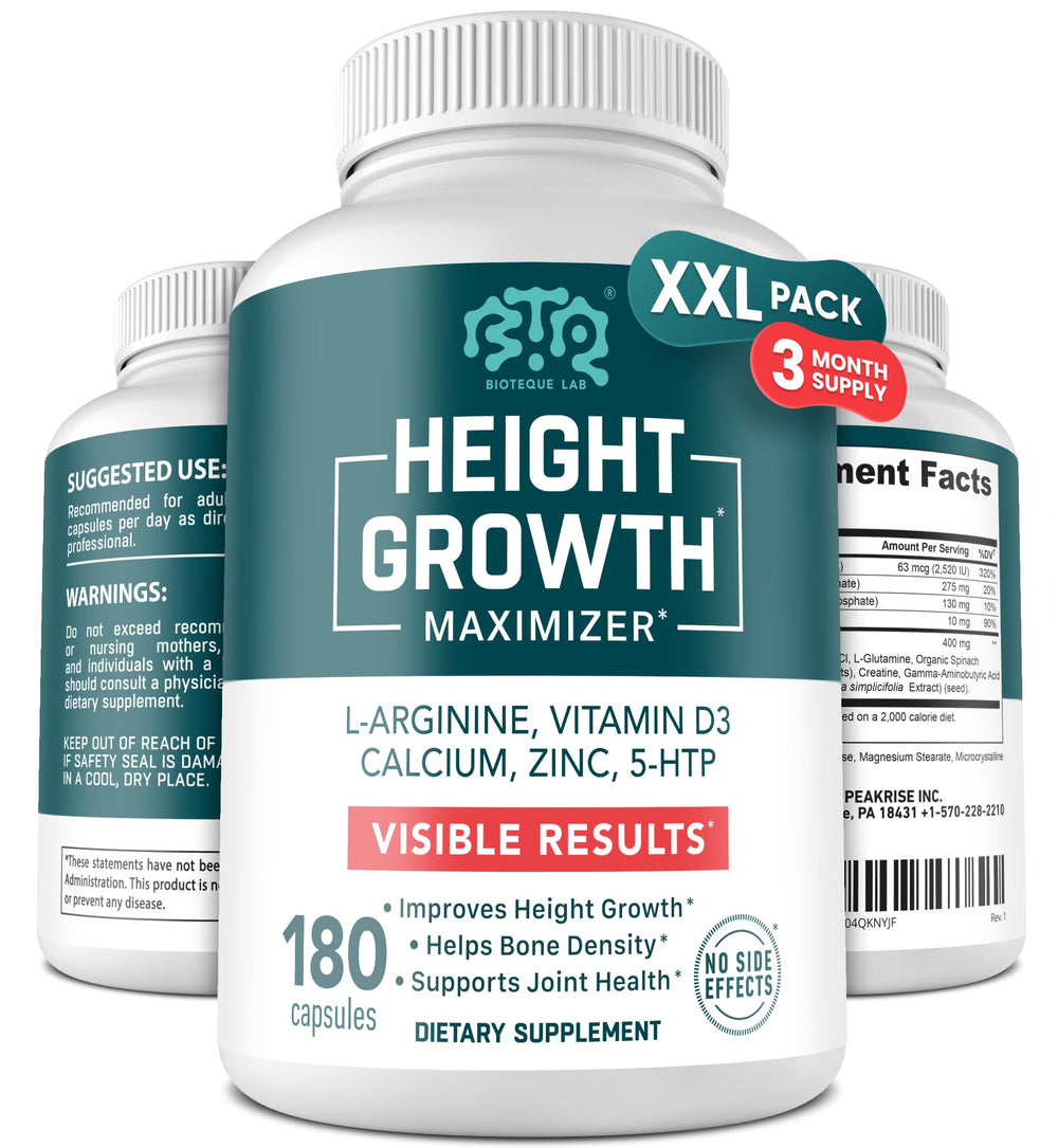 BTQ BIOTEQUE LAB height growth maximizer bottle front showing capsules for height support