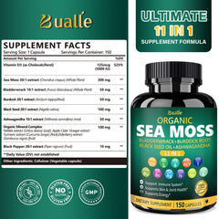 Bualle sea moss capsules close-up highlights compact, easy-to-take daily capsules.