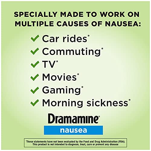 Dramamine-N tablet being taken with water for nausea relief.