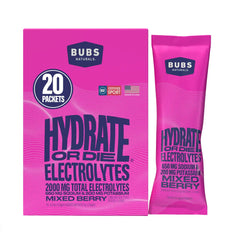 BUBS Naturals hydrate packets pour for fast electrolyte replenishment after workouts.