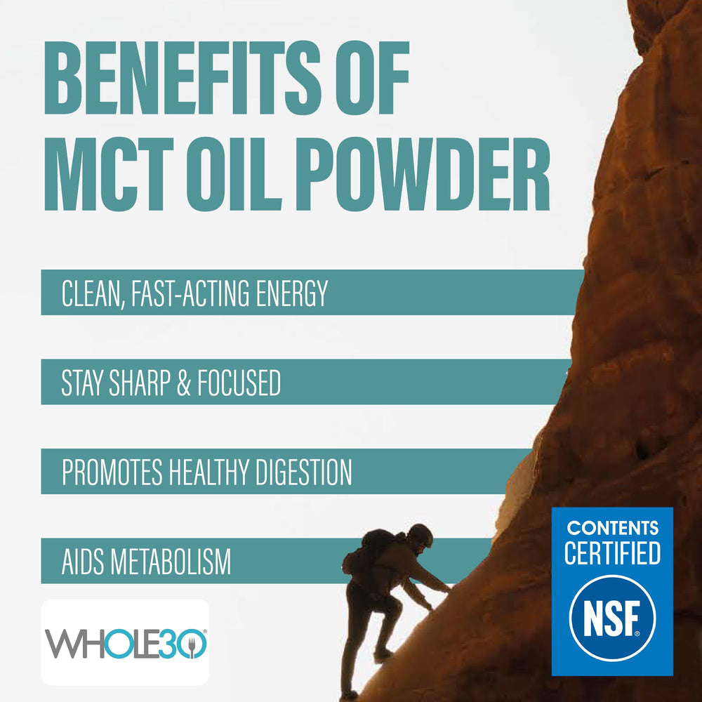 Scooped MCT powder ready to blend into smoothies.