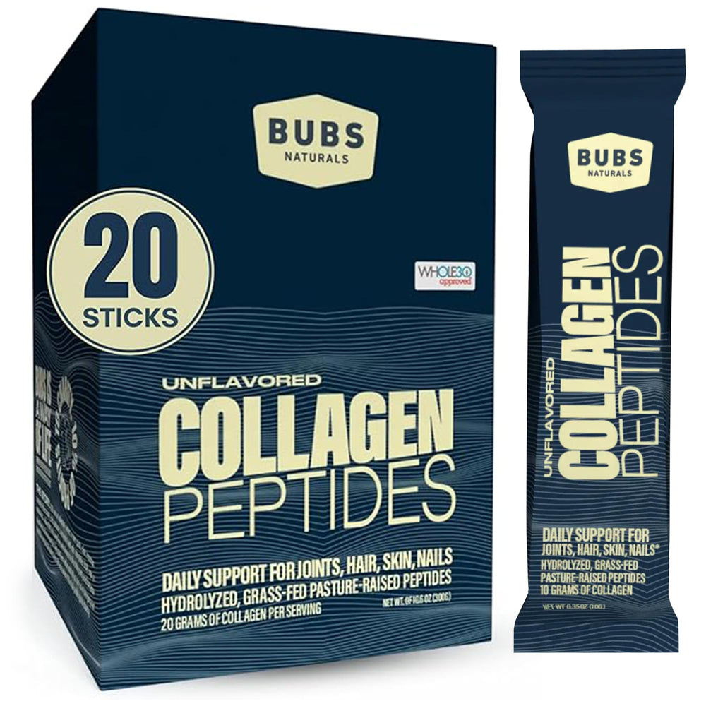 BUBS Naturals unflavored collagen powder tub for easy daily mixing and skin support.