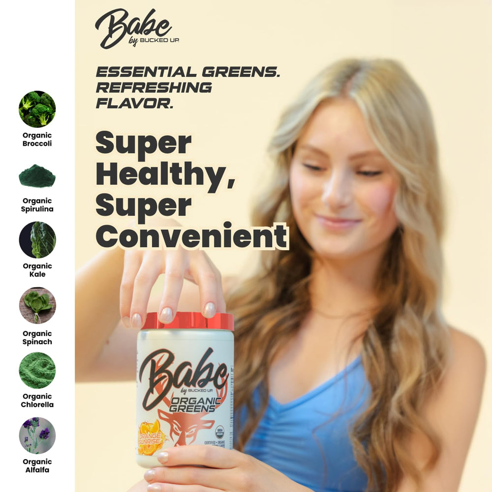 Spill-free pouring of Bucked Up Greens Orange Sunrise into a glass with water.
