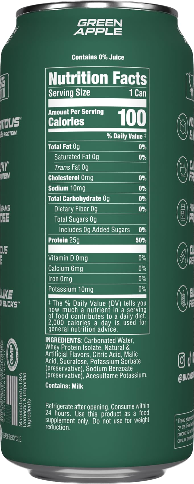 Bucked Up orange cream 16oz can, crisp taste, zero sugar, on the go