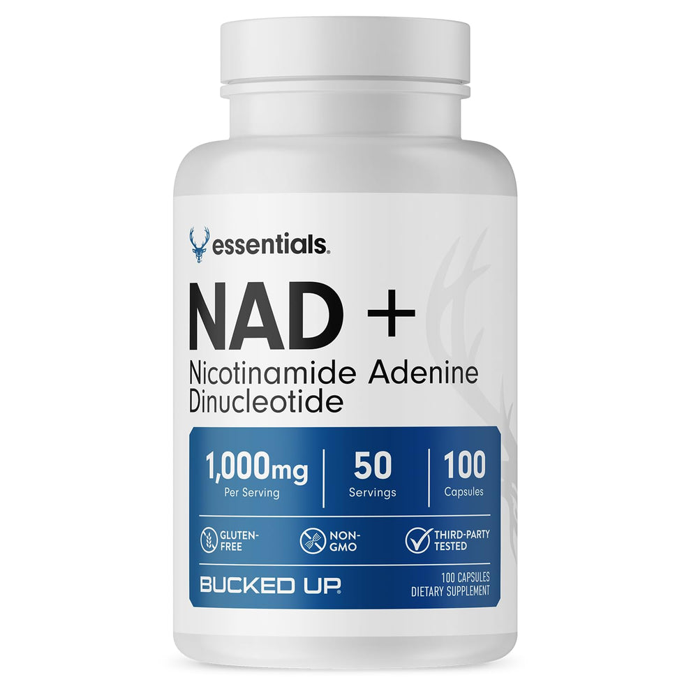 Bucked Up NAD+ 1000mg bottle shown for daily wellness support