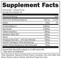 Bucked Up pre-workout Watermelon scoop shows serving size for focus.