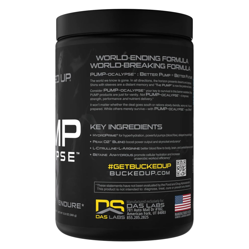 Bucked Up Pump-ocalypse Tropical powder scoop showcases measurement for pre-workout dosing