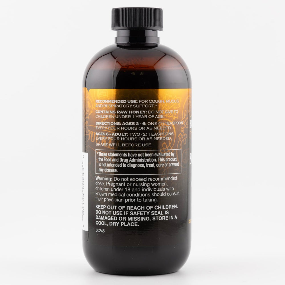 BUCKLEBURY Cough Syrup bottle on kitchen counter ready for family use