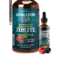 BUCKLEBURY Zeolite Detox bottle for kids with berry flavor and convenient dropper