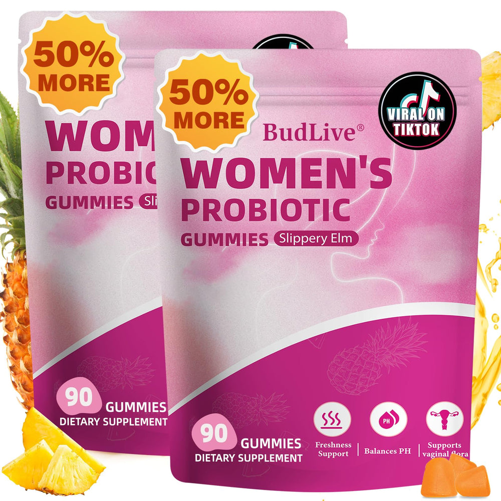 BudLive 2-pack bottle with pineapple gummies, designed for daily feminine balance.