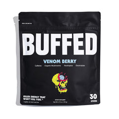 BUFFED Venom Berry energy stick pack for on-the-go focus and easy energizing routine.